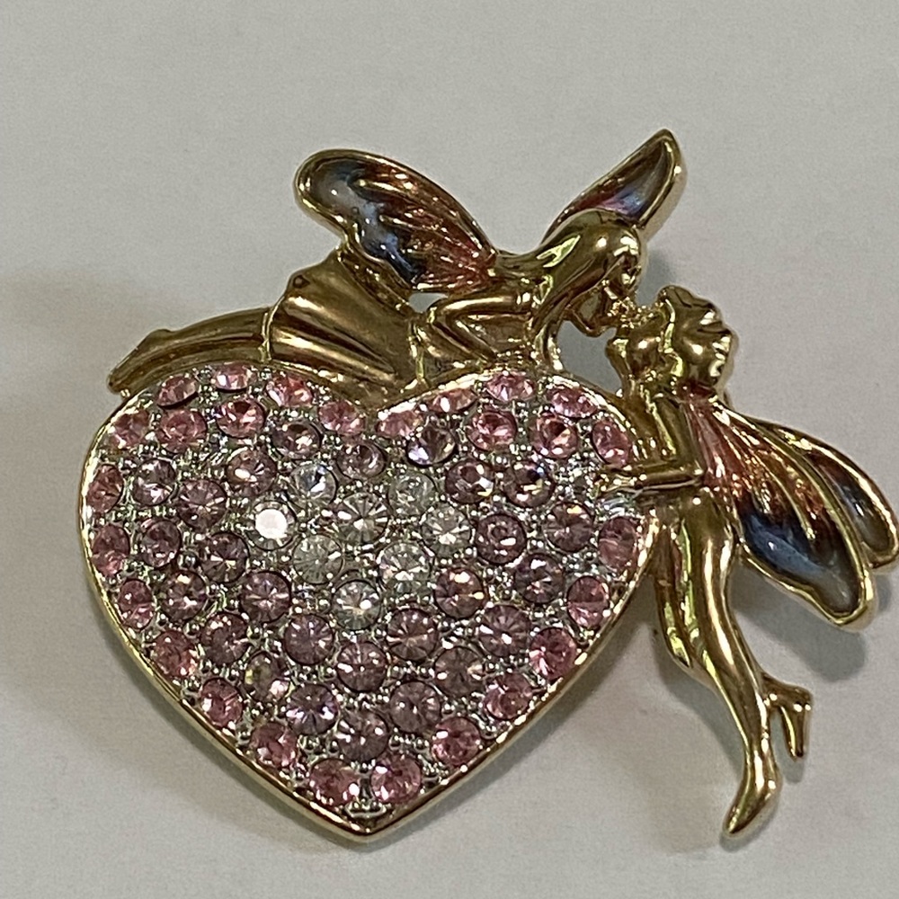 Monet Angels And Heart Gold Tone Brooch